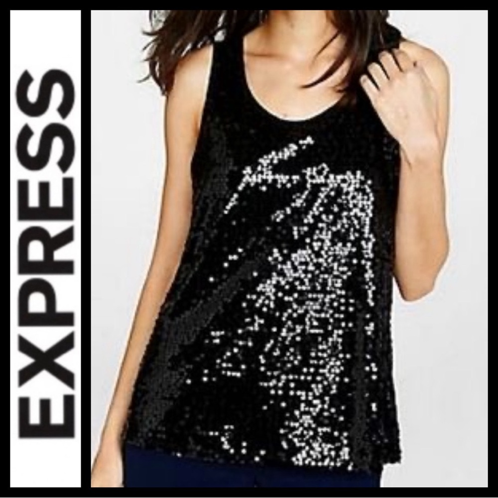 Express Sequin Split Back Tank Top - image 1